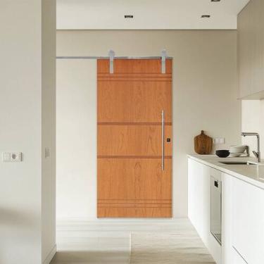 Imagem de Porta Correr 7 Trilhos Soft Aparente Puxador Tubo 60cm 120x210cm Esque