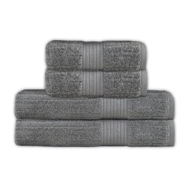 Imagem de Toalha de Banho e Rosto Buddemeyer Luxo Fio Penteado 4 Peças Premium Alta Absorção Cor:Cinza Escuro 1839