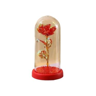 Imagem de Rosa Encantada com Luz LED em Cúpula de Acrílico – Flor Eterna Decorativa e Presente Romântico(Vermelho Novo)