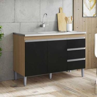 Imagem de Balcão de Pia Ambiente Andréia 120 cm Amendoa Preto  AJL - AJL Móveis