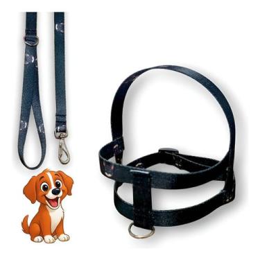 Imagem de Coleira Peitoral Lari Pet Com Guia Cães Seda Estampada N1, Preto