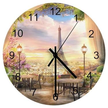 Imagem de LOMADIA Relógio de parede da Torre Eiffel silencioso sem tique-taque operado por bateria, lindo relógio romântico de paisagem urbana da Torre Eiffel de Paris decorativo para banheiro, cozinha, quarto