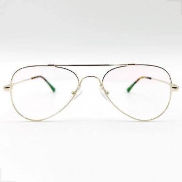 Imagem de Armação Óculos de Grau Aviador 100 Titânio Unissex Dourado  Modelo Pre
