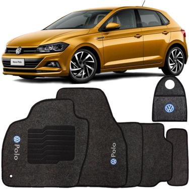 Imagem de Jogo Tapete Automotivo Carpete + Lixeira Polo 2018 à 2025 Soft Logo Bordado Grafite 6 Pçs