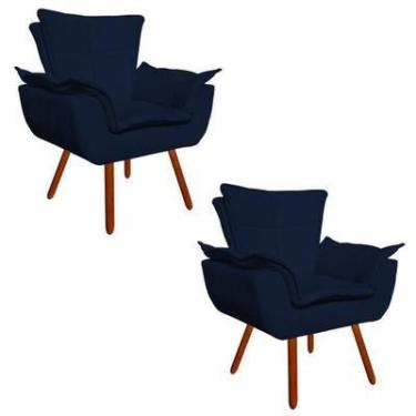 Imagem de Kit 02 Poltrona Decorativa Opala Suede Azul Marinho - D'Rossi
