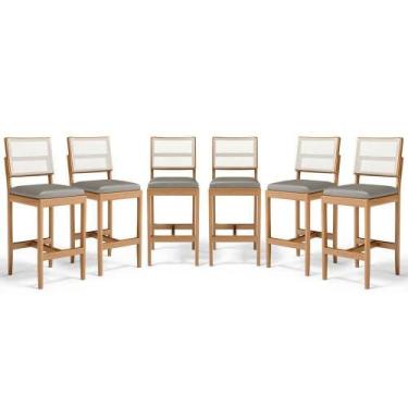 Imagem de Kit Com 6 Banquetas Milena Madeira Maciça Assento Estofado Encosto De 