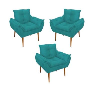Imagem de Kit 03 Poltronas Opala Confortável Sala, Quarto Escritorio Cor:azul Turquesa