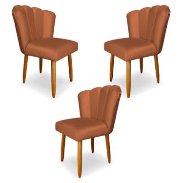 Imagem de Kit 3 Cadeiras de Jantar Pétala Estofada Pés Palito Veludo Terracota - Montanaris Decor