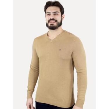 Imagem de Suéter Tommy Hilfiger Masculino Signature V-Neck Cáqui-Masculino