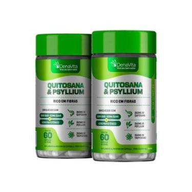 Imagem de Kit 2x Frascos Quitosana e Psyllium, Triptofano, Ácido Pantotênico, Denavita-Unissex