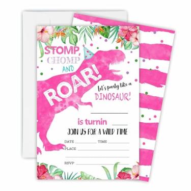 Imagem de Convite de aniversário de dinossauro de 15 peças com 15 envelopes brancos combinando para meninos e meninas, suprimentos de decorações de festa de aniversário-OL-A67