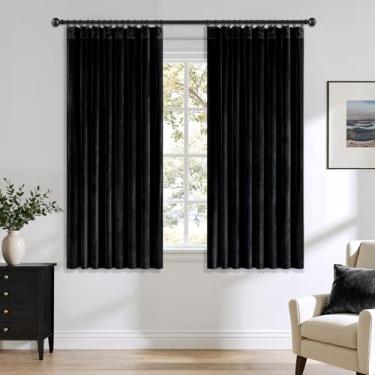 Imagem de ANRODUO Cortinas de veludo preto 153 cm de comprimento blackout com isolamento térmico à prova de som, cortinas de escurecimento de quarto, cortinas de janela plissadas para quarto, sala de estar, 106