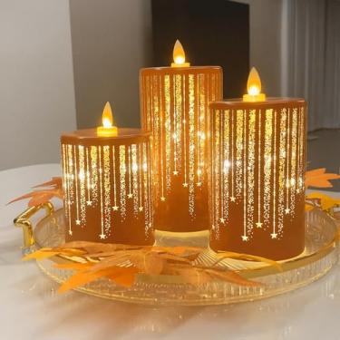 Imagem de Velas de LED cintilantes velas sem chamas operadas por bateria luminara elétrica falsa decoração de outono decoração de lareira para sala de estar mesa centro de mesa para sala de jantar banheiro