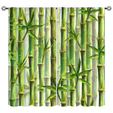 Imagem de Cortinas de bambu verde, estampa de textura de floresta de bambu aquarela, tratamentos de janela de fazenda, cortinas com isolamento térmico para varão, conjunto de 2 painéis para quarto, sala de