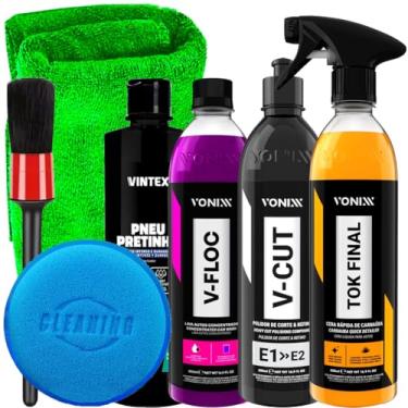 Imagem de Kit Automotivo Vonixx Tok FInal V-Cut Shampoo V-Floc Pneu Pretinho 500ml Acessórios Karbox