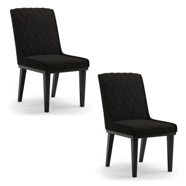 Imagem de Cadeira Sala De Jantar Base Madeira Preto Kit 2 Sofia Suede Preto D03 - D'rossi