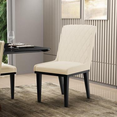 Imagem de Cadeira Sala De Jantar Base Madeira Preto Kit 6 Sofia Linho D03 - D'rossi Cor Bege