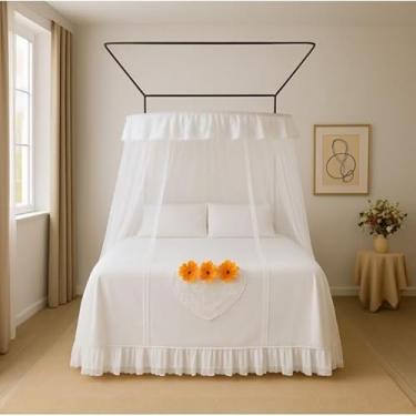 Imagem de Mosquiteiro Completo com Ferro para Cama Casal/Box/Queen – Estrutura Metálica Reforçada, Renda Volta ao Mundo, Instalação Fácil e Alta Proteção Anti-Mosquito – Oferta Limitada(Branco Coração)