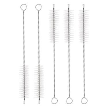 Imagem de HARFINGTON Conjunto de escovas de limpeza de palha, aço inoxidável 304 de comprimento de 15 cm e cerdas de nylon para garrafa de água, tubos de copo com canudo de silicone, branco (15 mm OD, conjunto