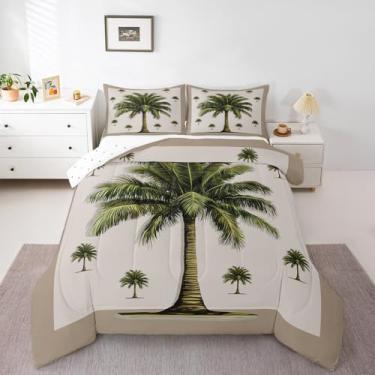 Imagem de Conjunto de cama king size de coqueiro, botânico tropical, 3 peças, para decoração de quarto de crianças, meninas, meninos, adolescentes, estilo casa de fazenda, conjunto de edredom macio e reversível