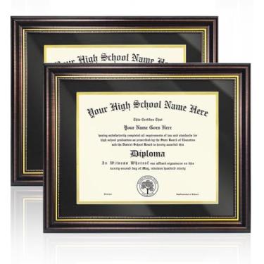 Imagem de Molduras de certificado 21 x 28 cm com tapete, moldura de diploma 28 x 35 sem tapete, moldura de grau universitário com tapete preto sobre ouro e acrílico HD para exibição de parede e mesa, acabamento