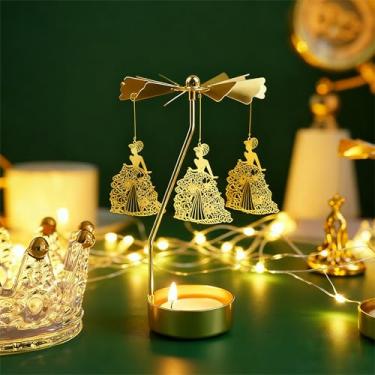 Imagem de heepico Castiçal giratório | Luzes de chá de princesa douradas giratórias de metal para decoração de mesa centro de mesa, festival de Natal, festa de casamento, decoração de casa (1 pacote)