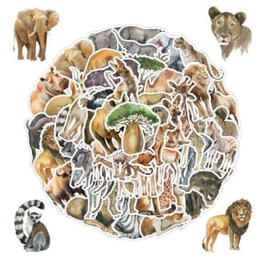 Imagem de 50 adesivos de animais da selva safári zoológico adesivos de animais para laptop, garrafa, computador, geladeira, bagagem, capa de telefone