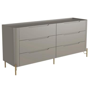 Imagem de Cômoda Para Quarto Closet Orgânica 6 Gavetas Pés Industrial Dourado Bliss I03 Grigio - Lyam Decor