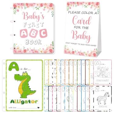 Imagem de Baby's First ABC Book Jogo de Atividade e Lembrança de Chá de Bebê, Cartões de Colorir Animais de A a Z, Jogo Divertido e Interativo de Chá de Bebê para Convidados, Alternativa Única de Livro de