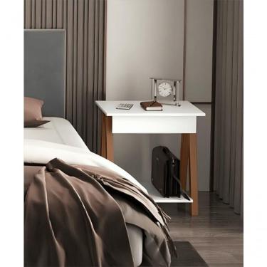 Imagem de Mesa De Cabeceira 1 Gaveta E Prateleira Integra Dexter Amadeirado-off White