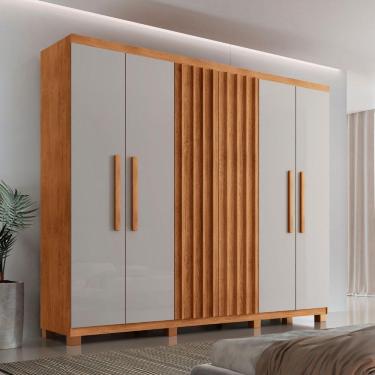 Imagem de Guarda Roupa Casal Roma Mdf 6 Portas 2 Gavetas Com Pés Naturalle/off White Com Pés