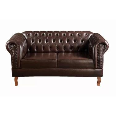 Imagem de Sofá Chesterfield 2 Lugares Dom Pedro Vintage Retrô Capitonê Couro Marrom