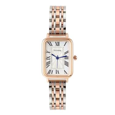 Imagem de MANIFO Relógio de pulso feminino retangular com pulseira de metal analógico de quartzo para mulheres e mulheres, Ouro rosa prateado - mostrador romano