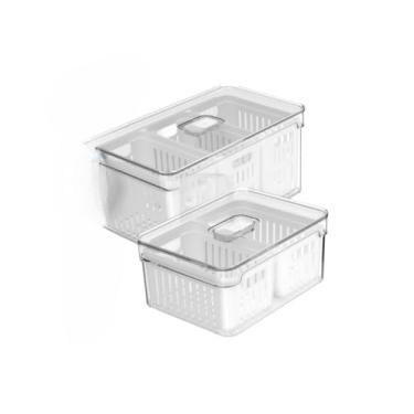 Imagem de Caixa De Armazenamento Para FrigoríFico Com Grelha De Drenagem – Para Lavar E Armazenar Legumes E Frutas(Kit 2,2L 2 Cestos e 5L 3 Cesto)