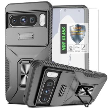 Imagem de Capa para Pixel 8 Pro, com capa de lente de câmera deslizante, protetor de tela HD, suporte de anel giratório de 360°, capa protetora à prova de choque de grau militar AYMECL para Google Pixel 8 Pro