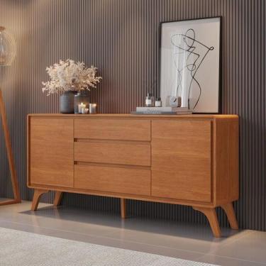 Imagem de Buffet 2 Portas 3 Gavetas 165cm Pés em Madeira Maciça Ares Naturalle -