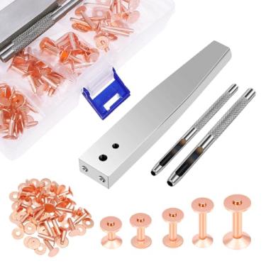 Imagem de Tzdxfgl Conjunto de 50 peças de rebite e arruela de cobre, kit de artesanato de couro sólido sortido de 5 tamanhos com furador e arruela ferramenta para consertar roupas, sapatos, bolsas, cintos