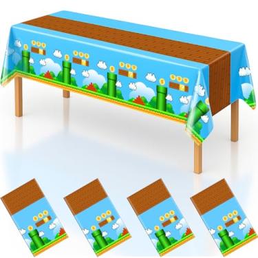 Imagem de byojia Toalhas de mesa 2 em 1 para decoração de aniversário de videogame, 137 x 274 cm, toalha de mesa de plástico retangular descartável para meninos, artigos de festa de aniversário (pacote com 4)