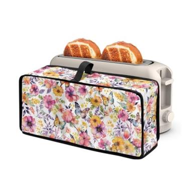 Imagem de ZDCUSTOM Aquarela Floral Butterflu 2 Fatias Longa Slot Torradeira Cobertura Cozinha Pequeno Aparelho Proteção Poeira Universal Torradeira Fina