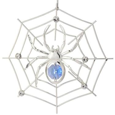Imagem de Matashi Enfeite de aranha de árvore de Natal banhado a prata com azul, cristais transparentes, presente de enfeite de Natal, decoração de aranha exclusiva para festa de Natal e Halloween com Tinsel
