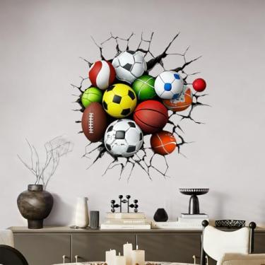 Imagem de Leniutor 1 peça de decalques de parede esportivos de basquete futebol através da parede, decoração atlética para meninos e crianças, futebol beisebol, tênis de mesa, adesivos de parede para quarto de