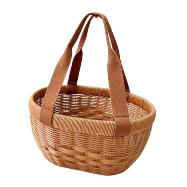Imagem de IEUDNS Cesta de compras decorativa portátil em vime sintético, ideal para piqueniques, feiras livres e armazenamento de alimentos.
