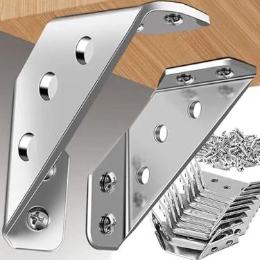 Imagem de Conjunto de 5 quadros de suporte triangulares de aço inoxidável 201 com parafuso para mesa, cadeira, armário, junta, conector de canto de móveis