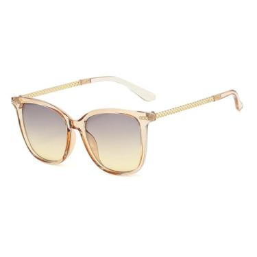 Imagem de HCPIHF Óculos de sol vintage da moda, feminino, luxuoso, masculino, para dirigir, UV400 (marrom claro-amarelo)