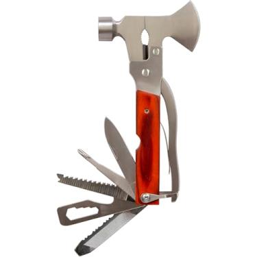 Imagem de Martelo Multifuncional com Machadinha, Aço Inox e MDF, 16cm, Ferramenta Compacta para Casa, Camping e Emergências