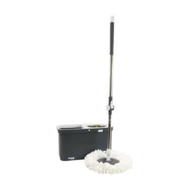 Imagem de Mop Rotatório Retangular 20L com Cesto Inox e Refil Microfibra Cinza/Branco