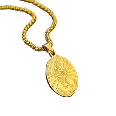 Imagem de Colares femininos de aço inoxidável com flor de rosa/martelo/cruz/São Jude Thaddeus/borboleta/colar com pingente celta masculino joia rigiosa, One Size, Aço inoxidável, Sem Pedra Preciosa