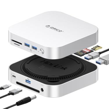 Imagem de ORICO Base MiniLink para Mac mini M4 de 40 Gbps, estação de ancoragem USB 4 7 em 1 com compartimentos duplos NVMe M.2 SSD, portas de expansão USB-A de 10 Gbps, leitores de cartão SD/TF 4.0 para Mac