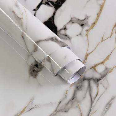 Imagem de Boobest Papel de contato de mármore branco para bancada de mármore para bancadas, armários, mesa de mesa, papel de parede de mármore à prova d'água autoadesivo removível granito vinil envoltório capas