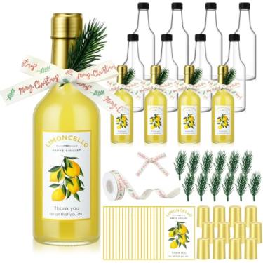 Imagem de Vesici Conjunto de 12 garrafas de limoncello de Natal para uso caseiro, garrafas de vidro Woozy de 227 g com adesivos, faixa retrátil, tampa preta à prova de vazamento para armazenamento de Natal